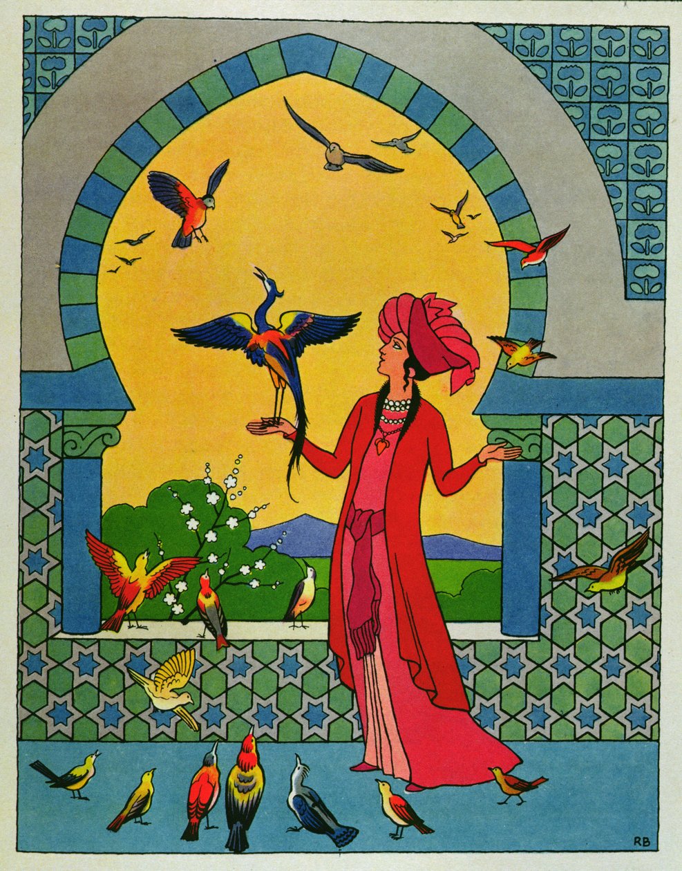 Prinsessen konsulterer fuglen Bulbulhezar, illustration til 