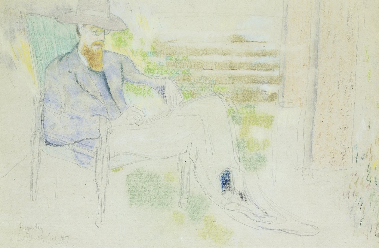 Lytton Strachey writing in the Garden, dani af Roger Eliot Fry