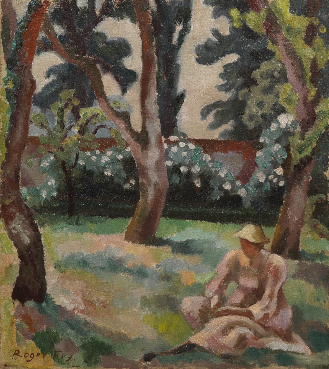 Frugthave, kvinde siddende i en have af Roger Eliot Fry