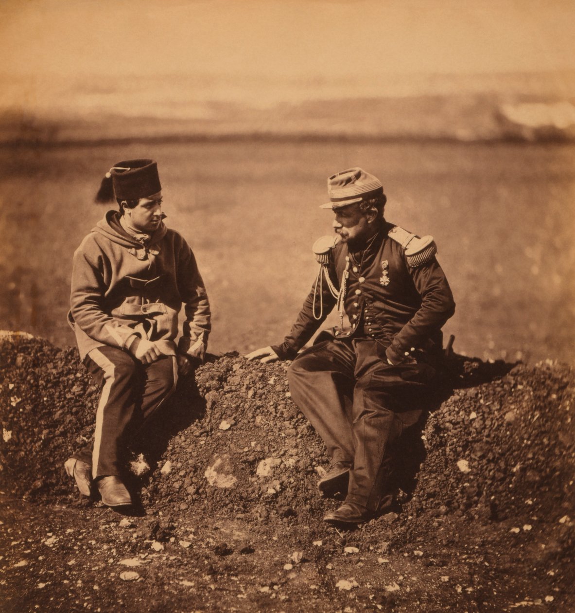 Fransk general Cisse, stabschef for general Pierre Bosquet, og Aide-de-Camp, portræt under Krimkrigen, Krim, Ukraine af Roger Fenton