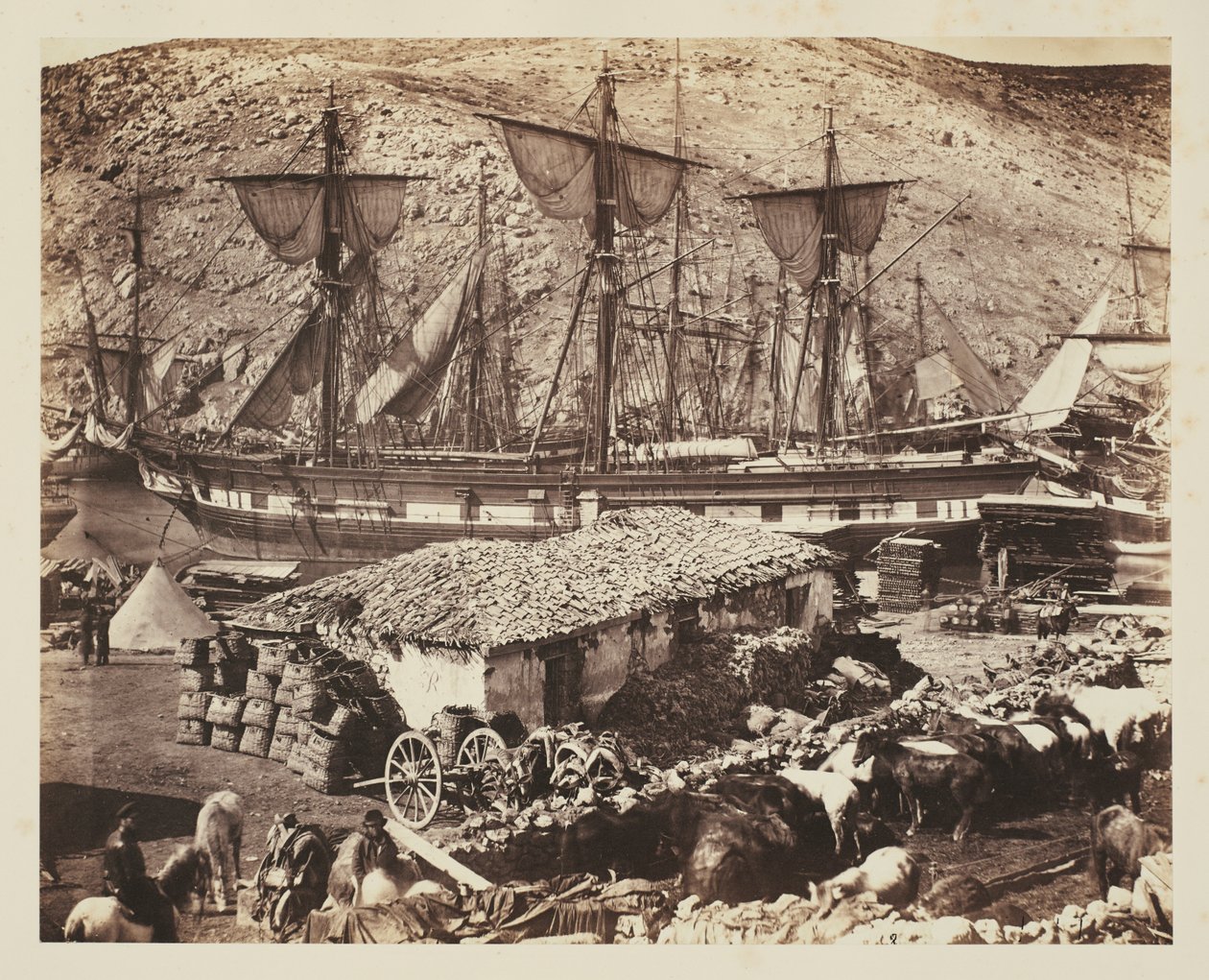 Balaklavas havn, kvægkajen af Roger Fenton