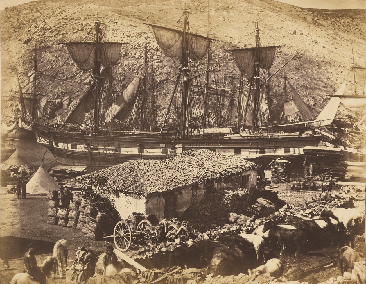 Balaklavas havn, kvægkajen af Roger Fenton