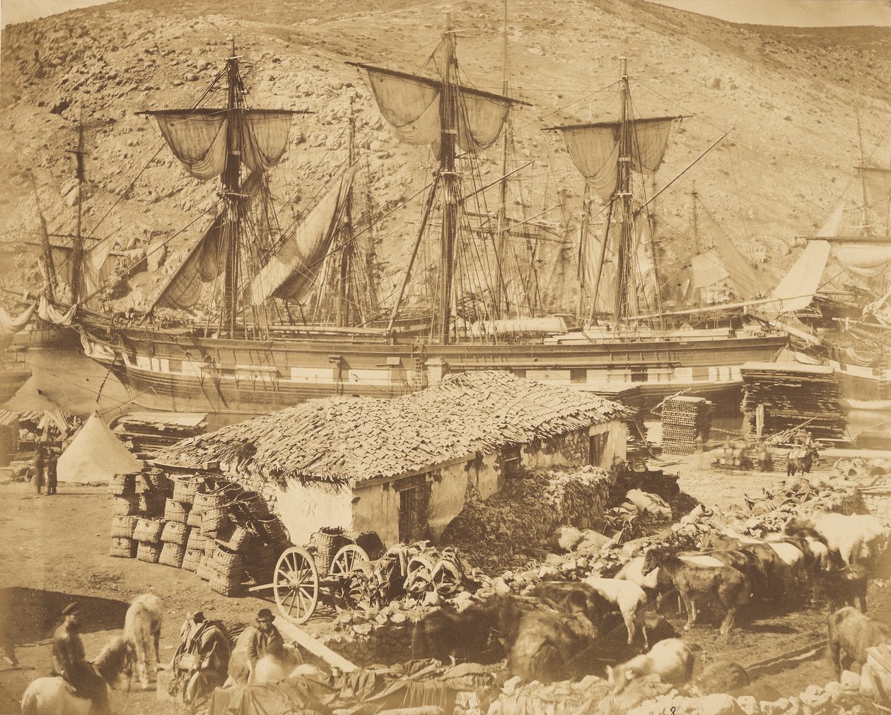 Balaklavas havn, kvægkajen af Roger Fenton