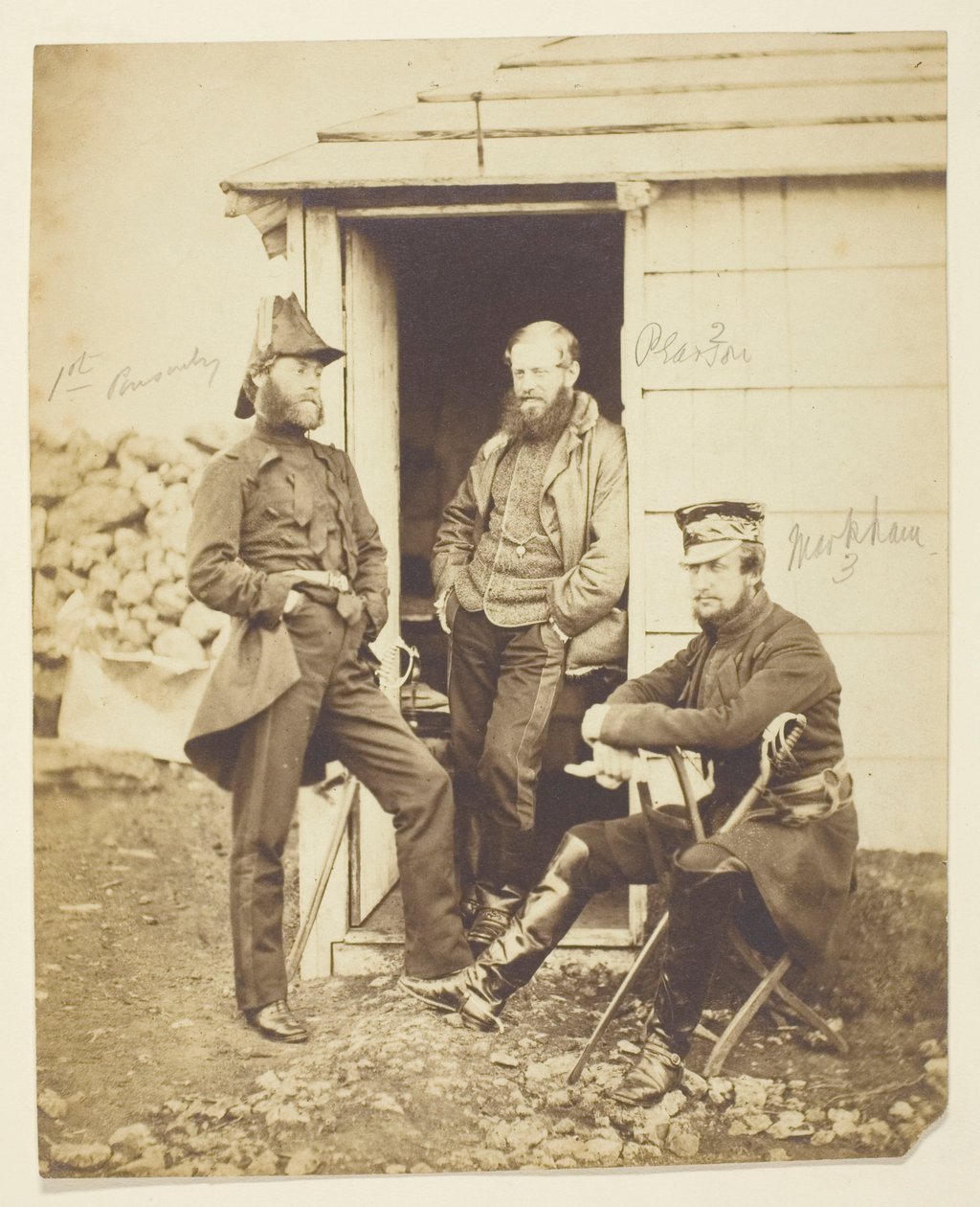 Sir Hy. Fk. Ponsonby (1825-1892), general; Thomas Hook Pearson (1806-1892), general; Frederick Markham (1805-1855), general; optaget i felten, Krim af Roger Fenton
