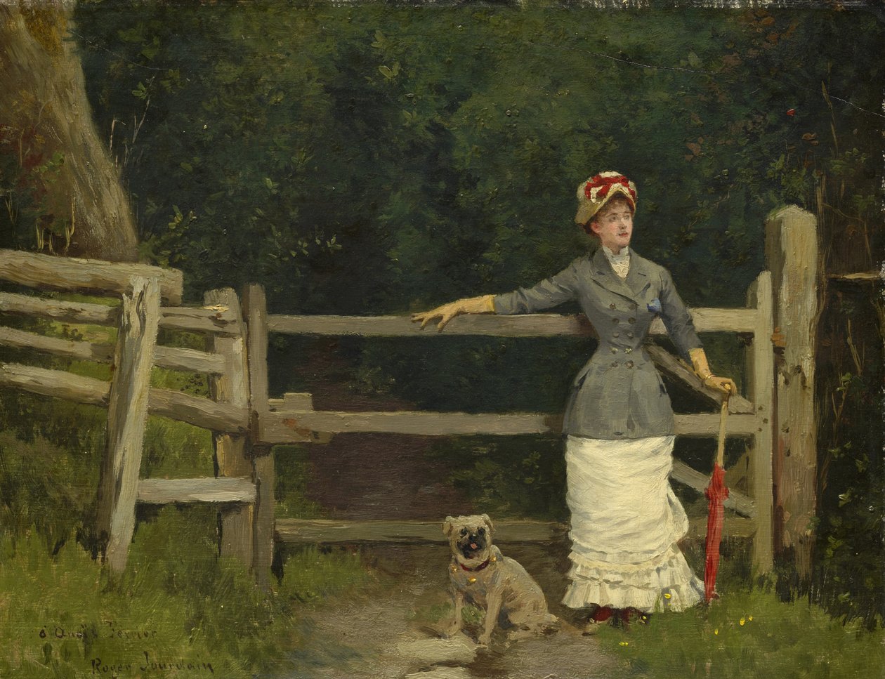 Kvinde og hund ved porten, c.1875?-80 af Roger Joseph Jourdain