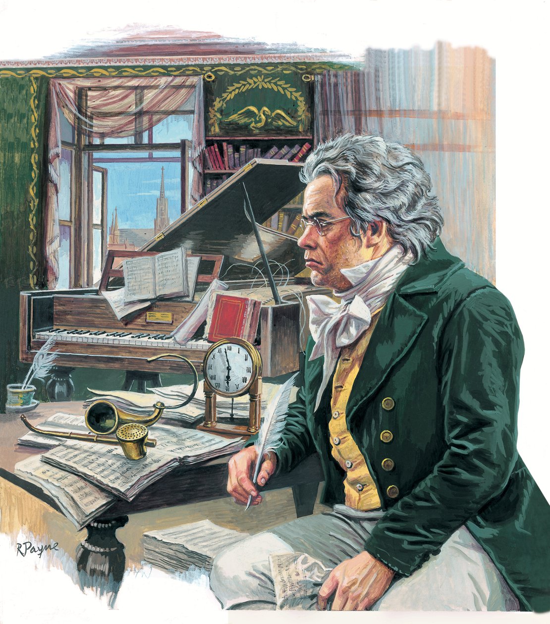 Ludwig van Beethoven (1770-1827) (gouache på papir) af Roger Payne