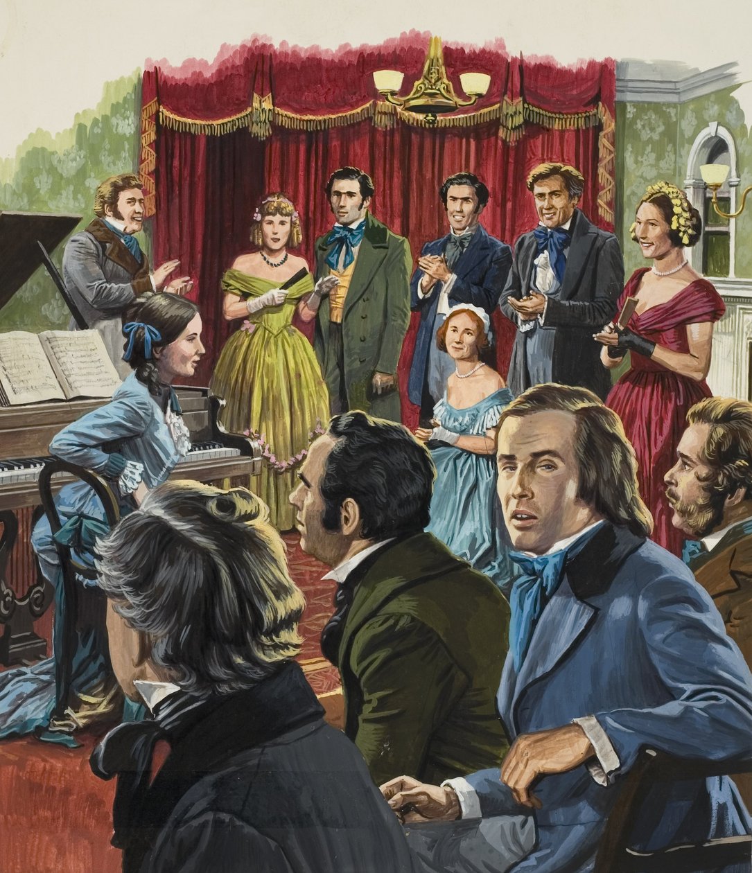 Robert Schumann (1810-1856) ved en oplæsning af sit værk (gouache på papir) af Roger Payne