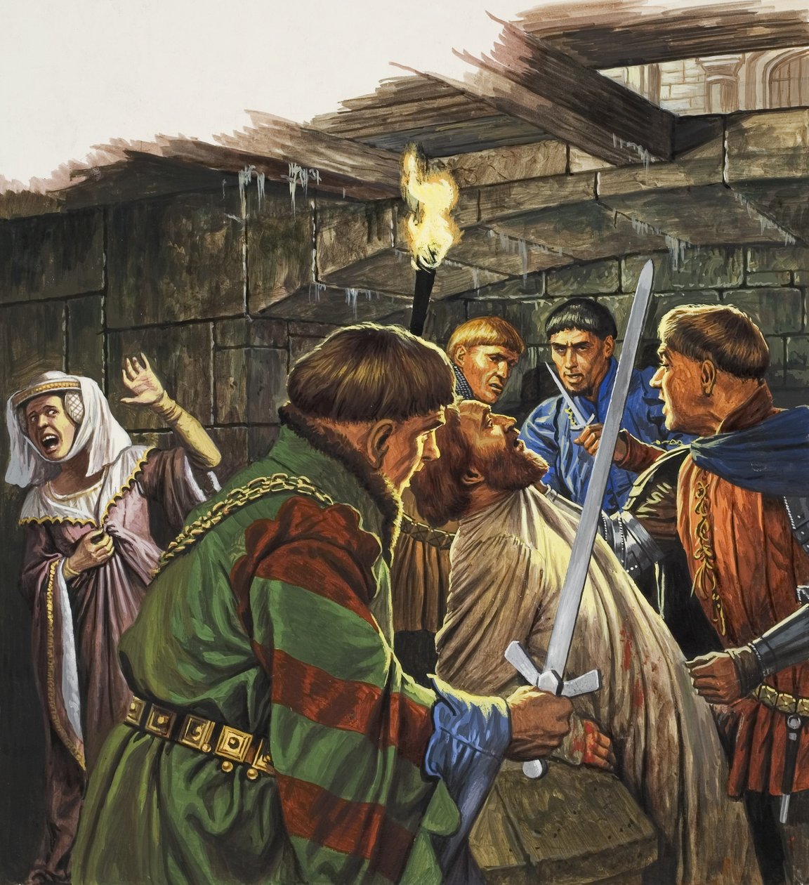 Jagten på James I af Skotland (1394-1437) (gouache på papir) af Roger Payne