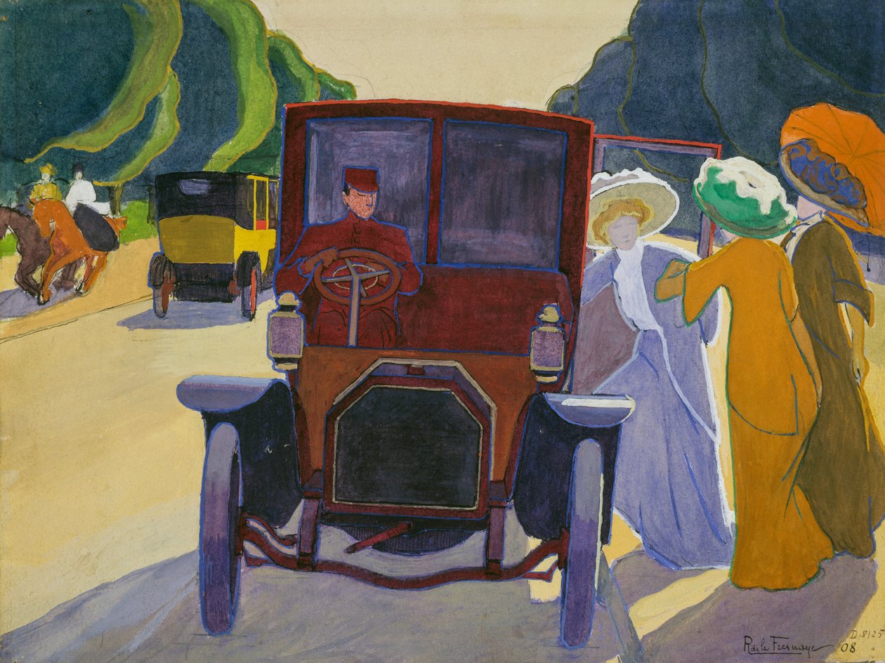 Avenue of Acacias ved Bois de Boulogne, bil med chauffør af Roger de La Fresnaye