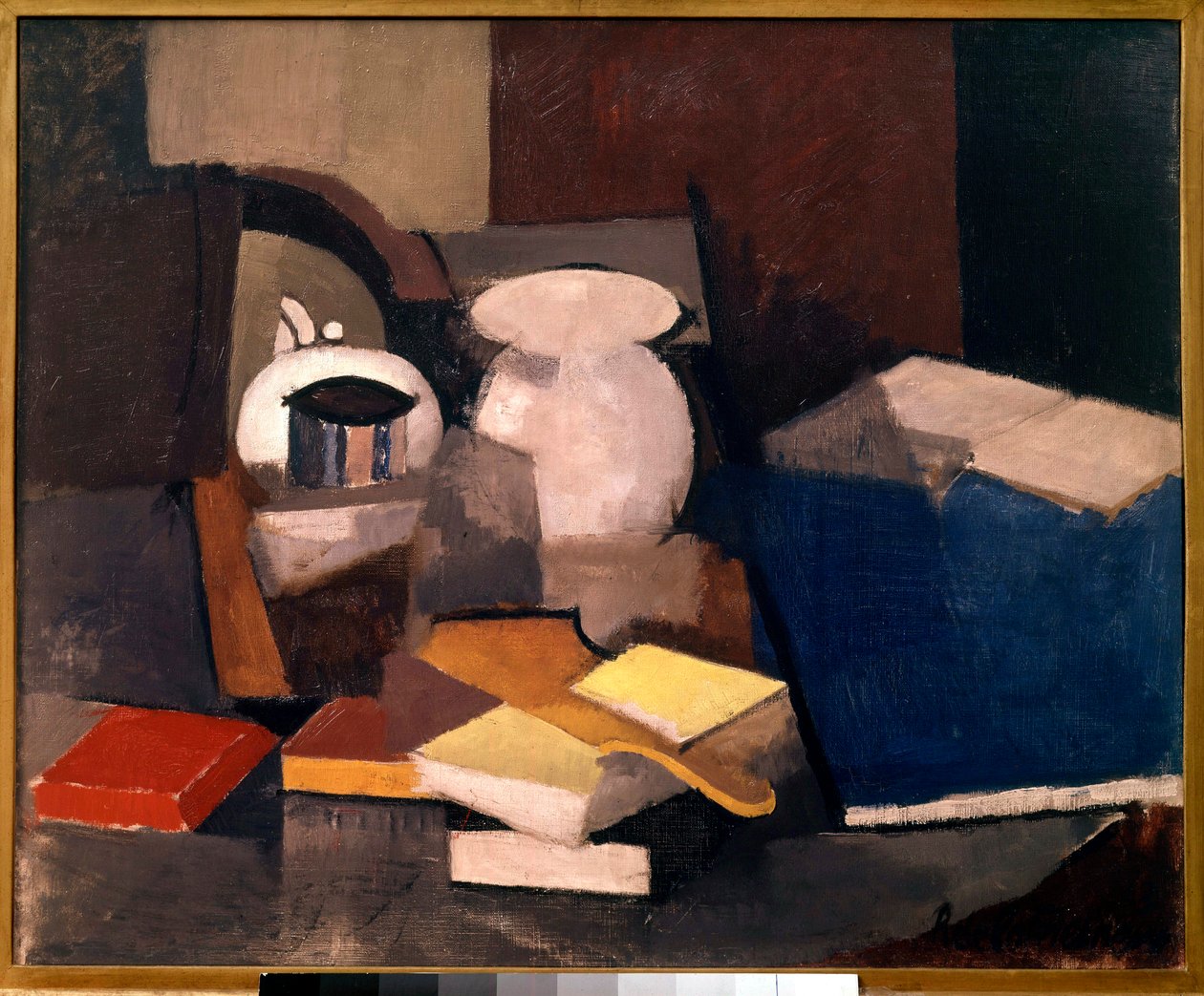 Stilleben med bøger og kort Maleri af Roger de La Fresnaye (1885-1925) 1913 Søn. 0,6x0,73 m Paris, musee national d