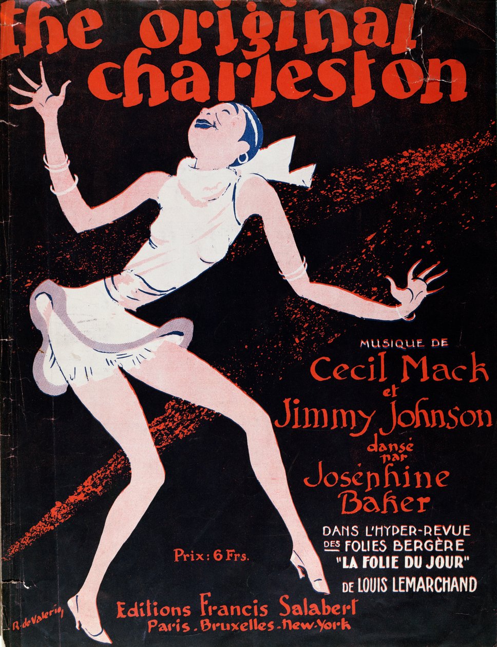 Josephine Baker (1906-75) danser Charleston, plakat, der reklamerer for et show på Folies Bergere af Roger de Valerio