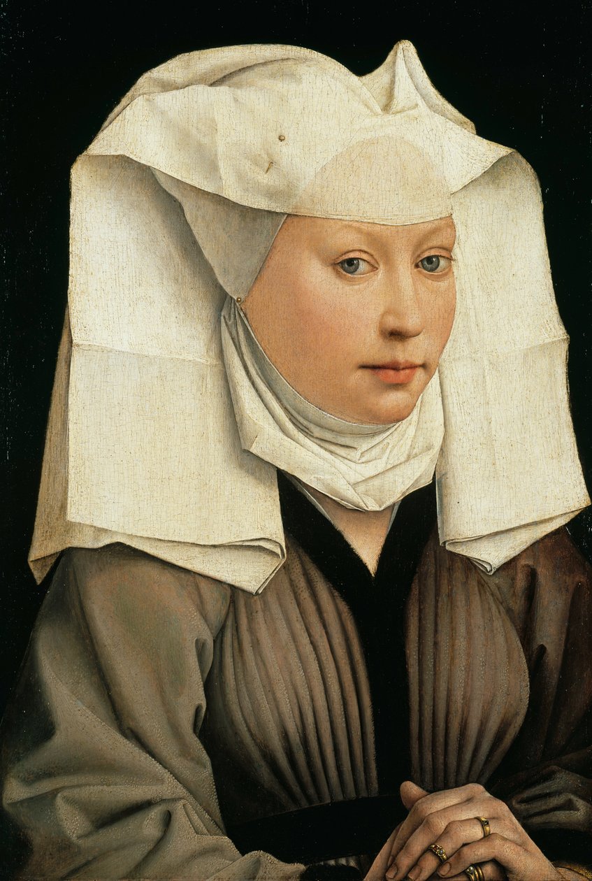Portræt af en kvinde med en vinget motorhjelm af Rogier van der Weyden