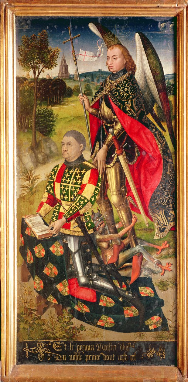 Højre panel, fra hovedalterpolyptikonen, forestillende giveren af altertavlen, Michel de Chaugy, 1460-66 af Rogier van der Weyden