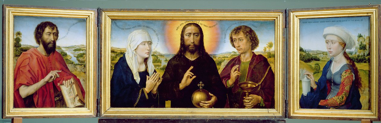 Familien Braque Triptykon, Johannes Døberen, Kristus Forløseren mellem Jomfruen og Johannes Evangelisten, St. Mary Magdalene, ca. 1551 (olie på træpanel) (se også 15987, 205723, 223218) af Rogier van der Weyden