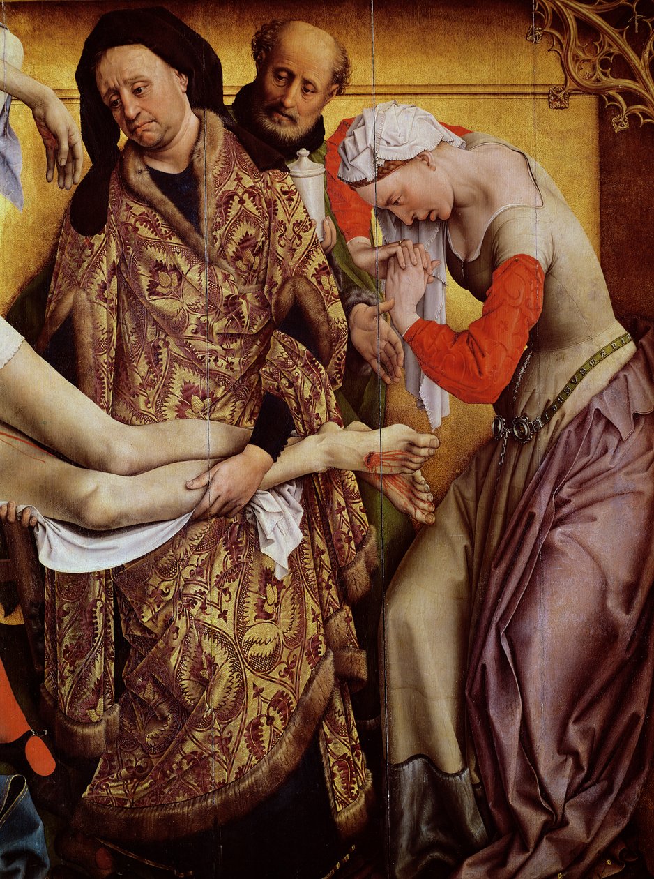 Nedturen fra korset, detalje af Maria Magdalene og Josef af Arimatæa, ca. 1436 olie på egetræspanel af Rogier van der Weyden