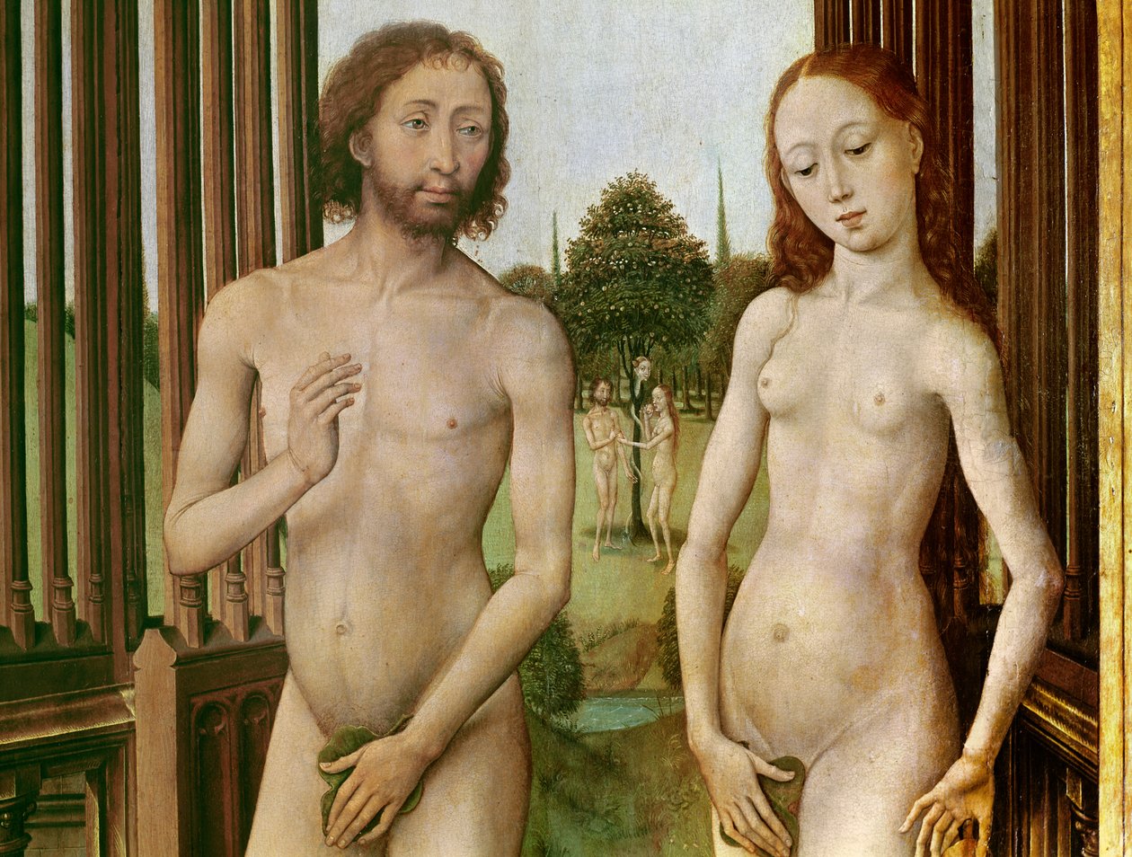 Forløsningens Triptykon, venstre panel: Adam og Eva jaget ud af Paradiset, 1455-59 (olie på træ) af Rogier van der Weyden