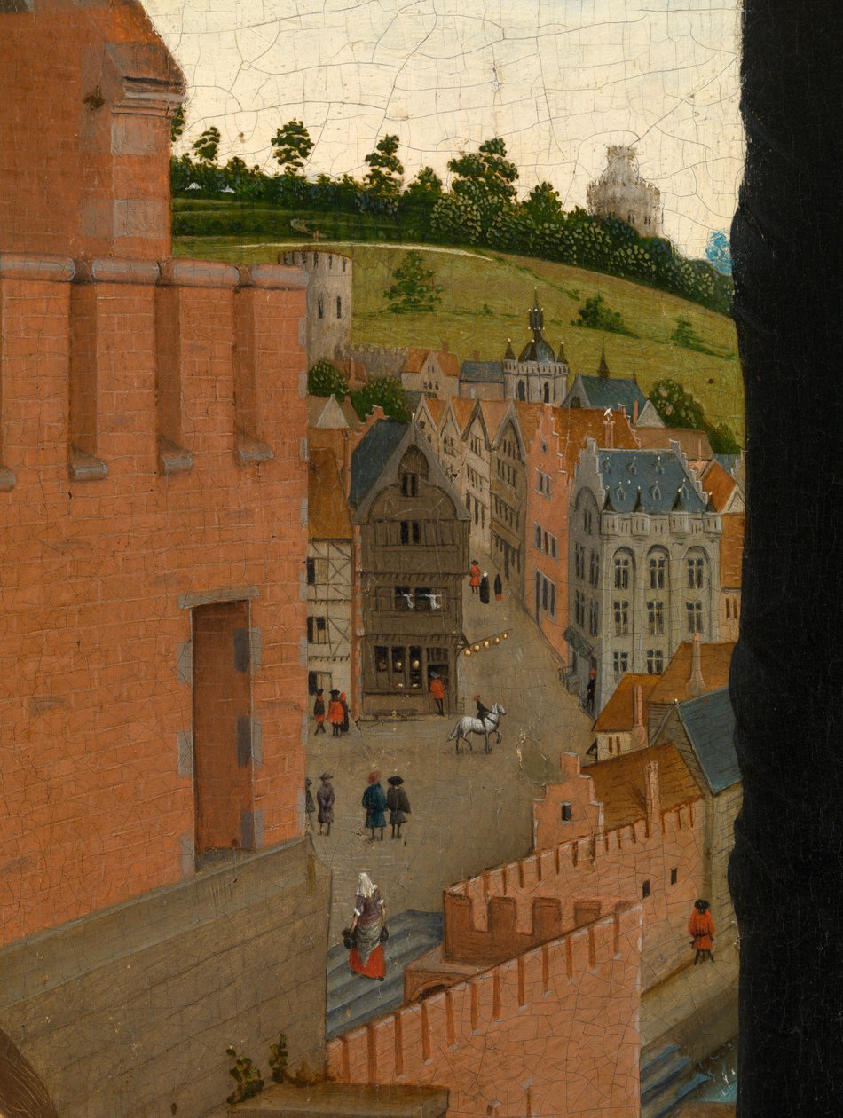 Detalje af Sankt Lukas tegner jomfruens portræt (olie på panel) af Rogier van der (after) Weyden