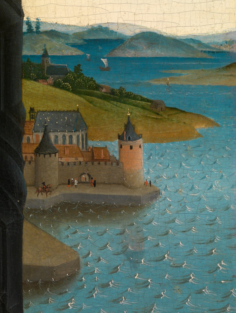Detalje af Sankt Lukas tegner jomfruens portræt (olie på panel) af Rogier van der (after) Weyden