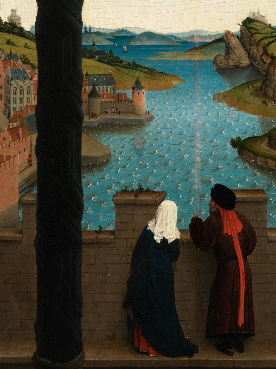 Detalje af Sankt Lukas tegner jomfruens portræt (olie på panel) af Rogier van der (after) Weyden