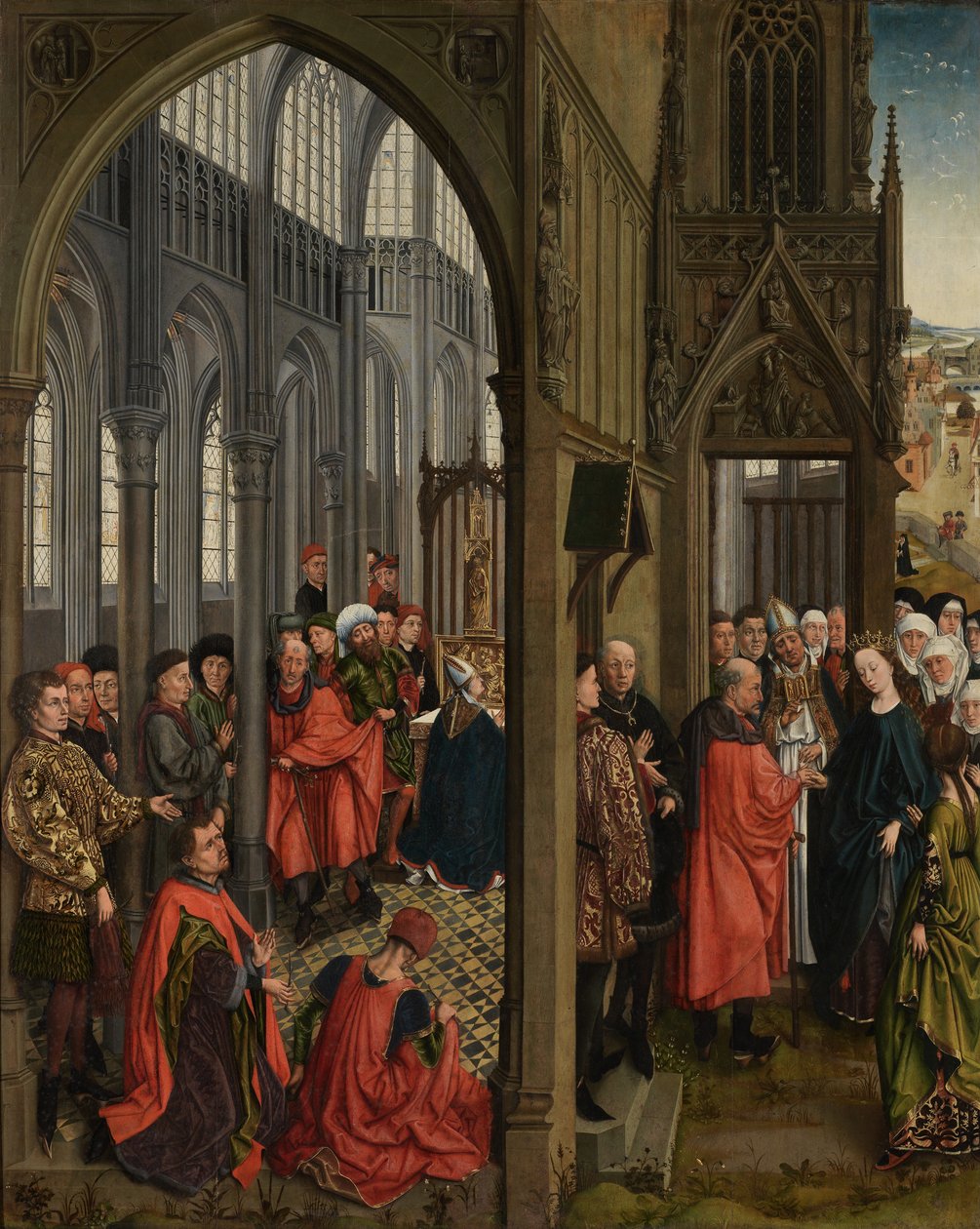 Blomstringen af Josefs stang og Jomfruens trolovelse (olie på panel) af Rogier van der (follower of) Weyden