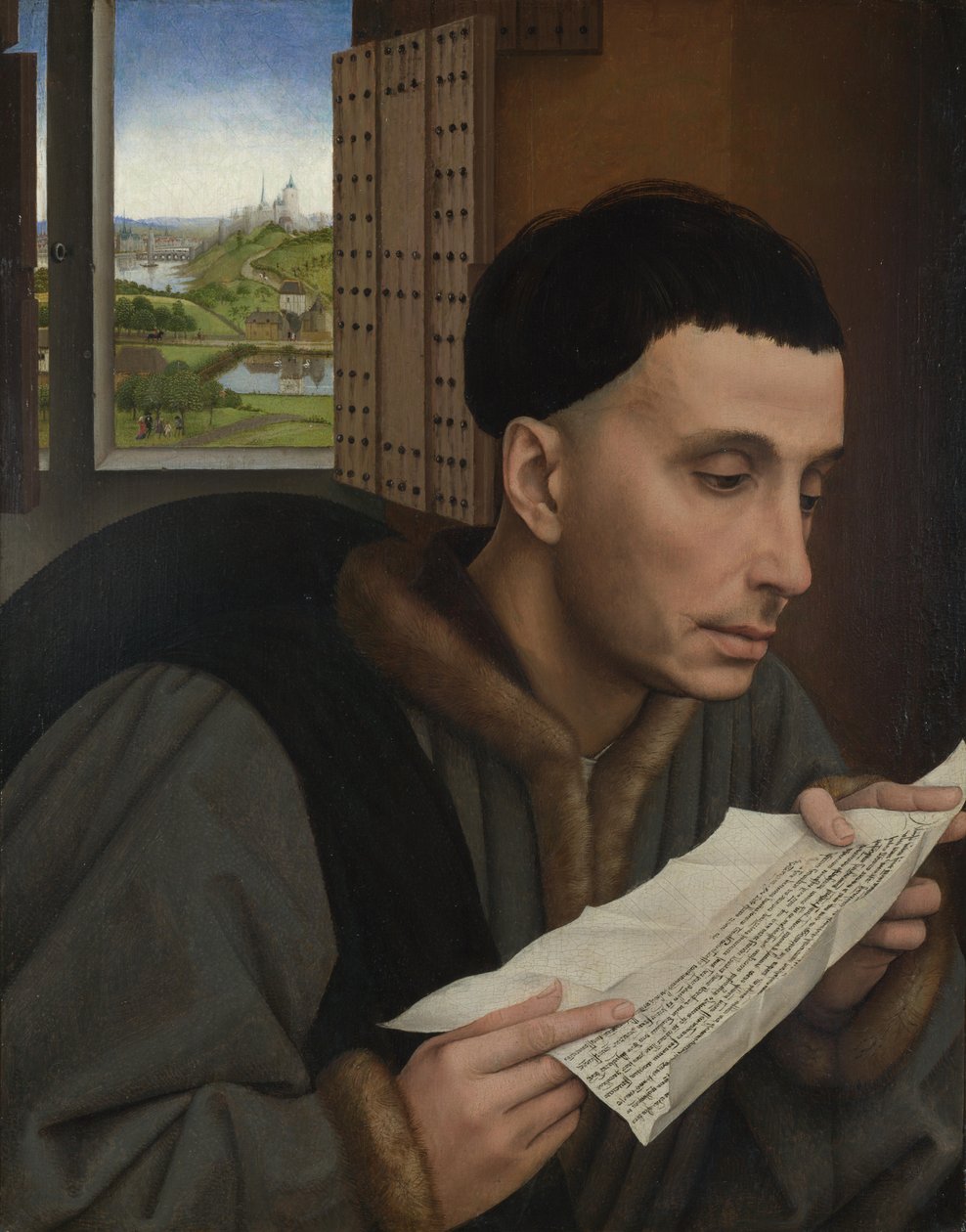 En mand, der læser (Saint Ivo?), ca. 1450 (olie på panel) af Rogier van der (workshop of) Weyden