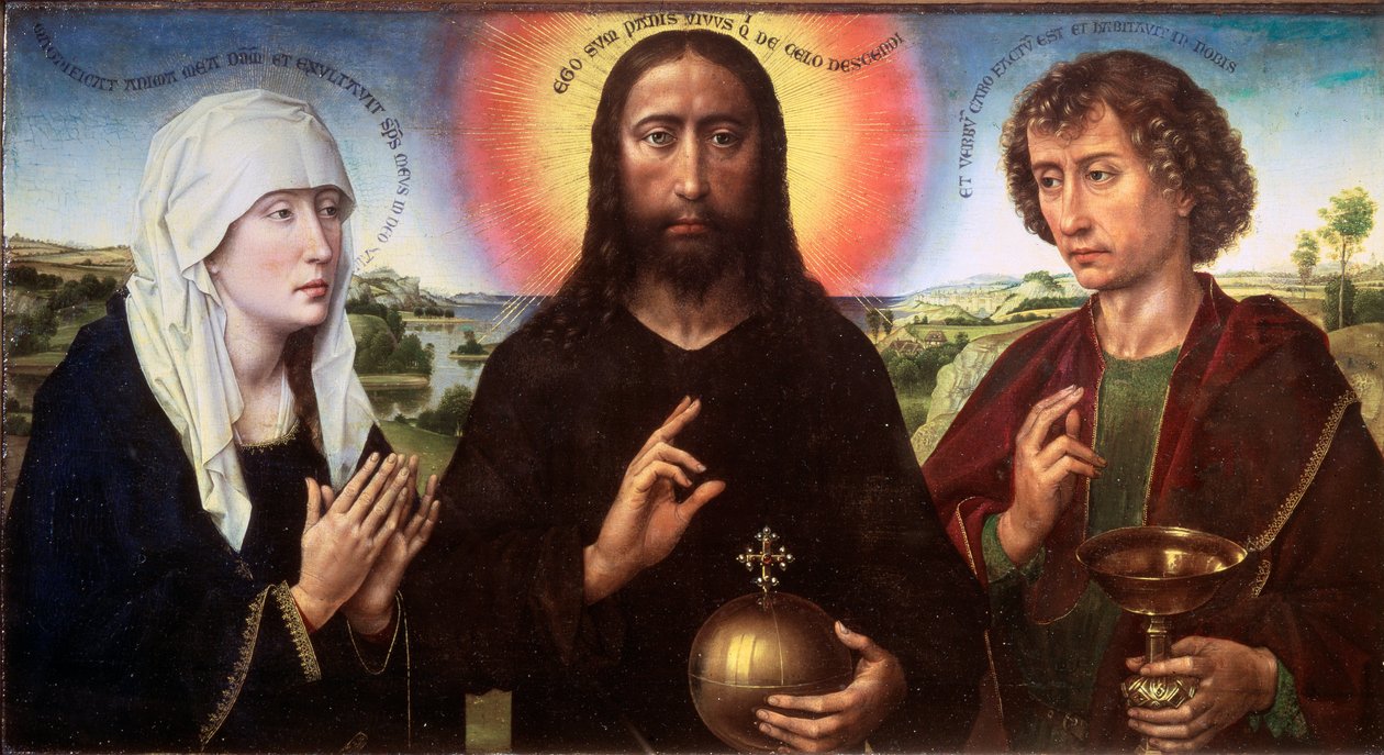 Kristus forløser mellem Jomfruen og Sankt Johannes Evangelisten (Triptykonen Braque), omkring 1450 (Olie på træ) af Rogier van der Weyden