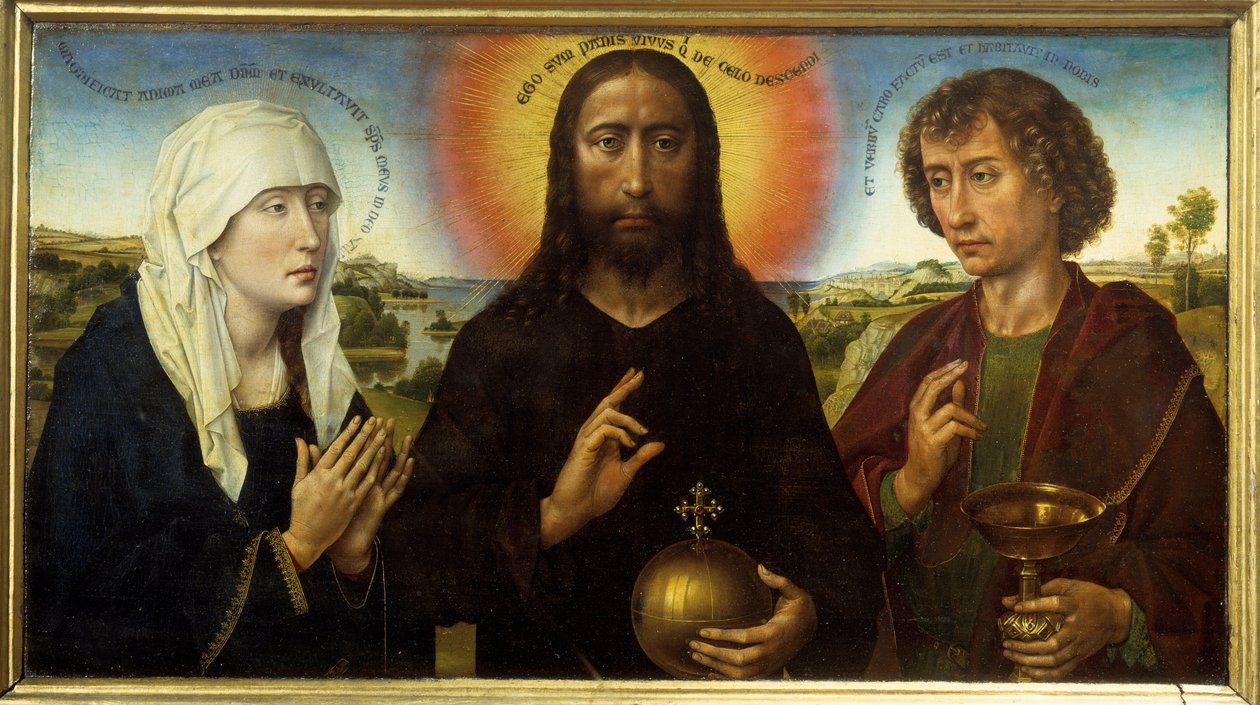 Kristus forløser mellem Jomfruen og Sankt Johannes Evangelisten siger Triptykon Braque. Maleri af Rogier (Roger) Van Der Weyden (1400 - 1464) af Rogier van der Weyden