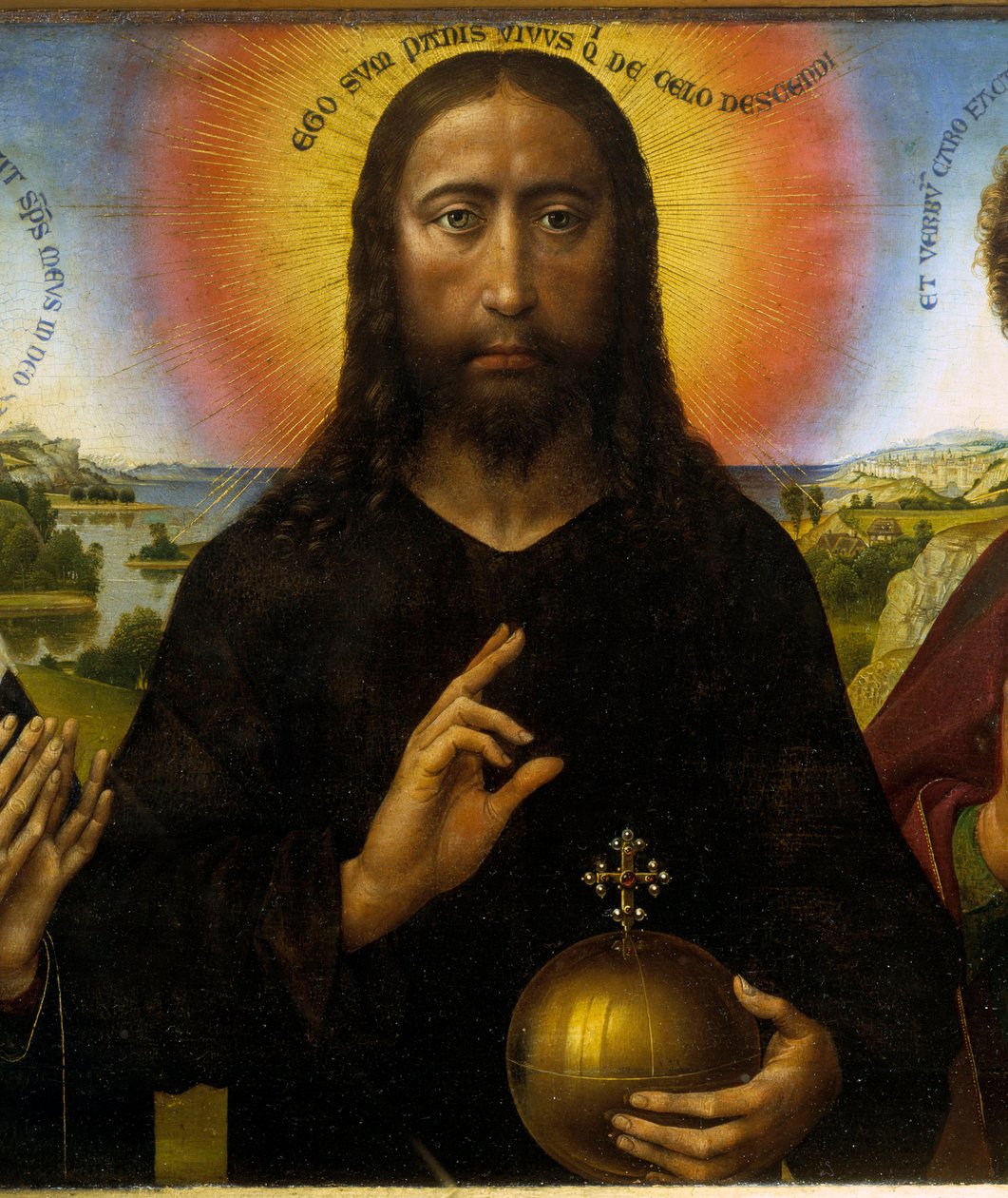 Kristus forløser mellem Jomfruen og Sankt Johannes Evangelisten siger Triptykon Braque. Detalje af Kristus. Maleri af Rogier (Roger) Van Der Weyden (1400 - 1464) Ec. Flam. af Rogier van der Weyden