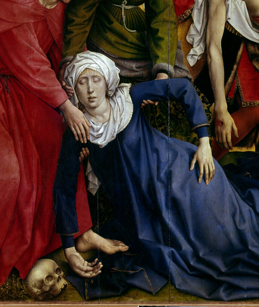 Afsætning eller nedstigning af korset. Detalje af den forsvundne jomfru. Rogier Altertavle (Roger) Van Der Weyden (1400-1464) 1435 Dim. 2,20 x 0,35 m Madrid, Musee du Prado - Aflejringen eller nedstigningen fra korset. Detalje af Jomfruen, der falder i svi af Rogier van der Weyden