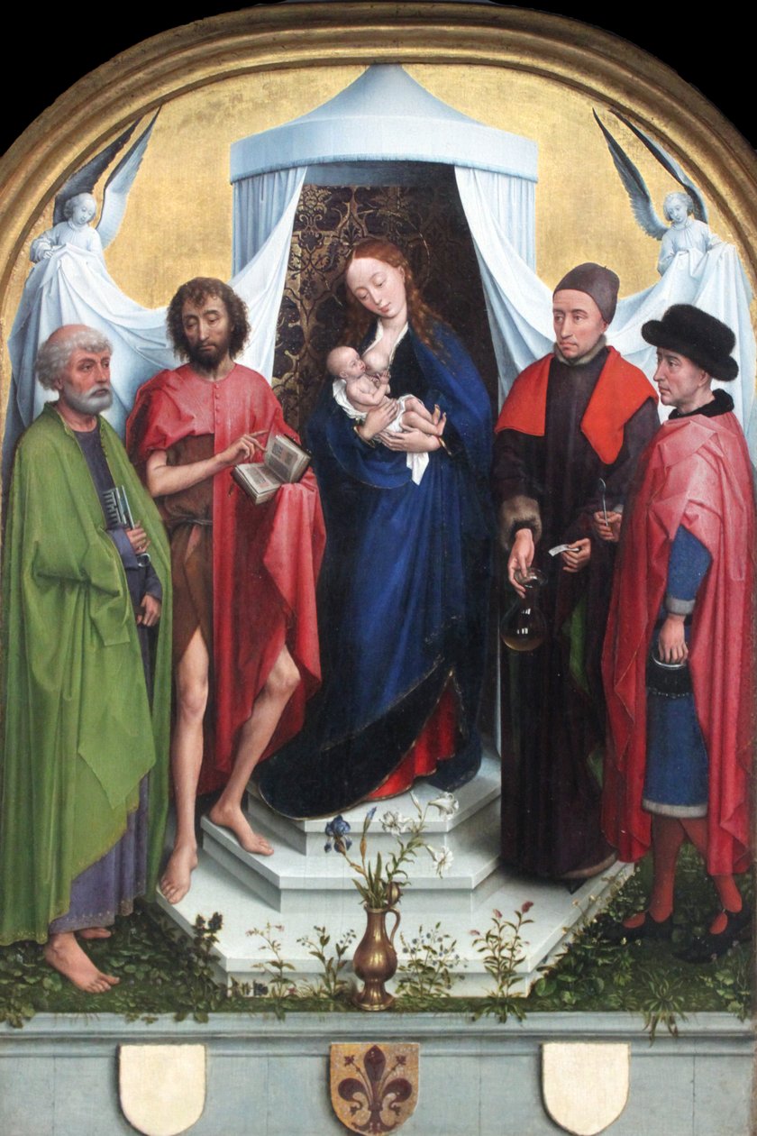 Madonna med de hellige Peter, Johannes Døberen, de hellige Cosmas og Damian af Rogier van der Weyden