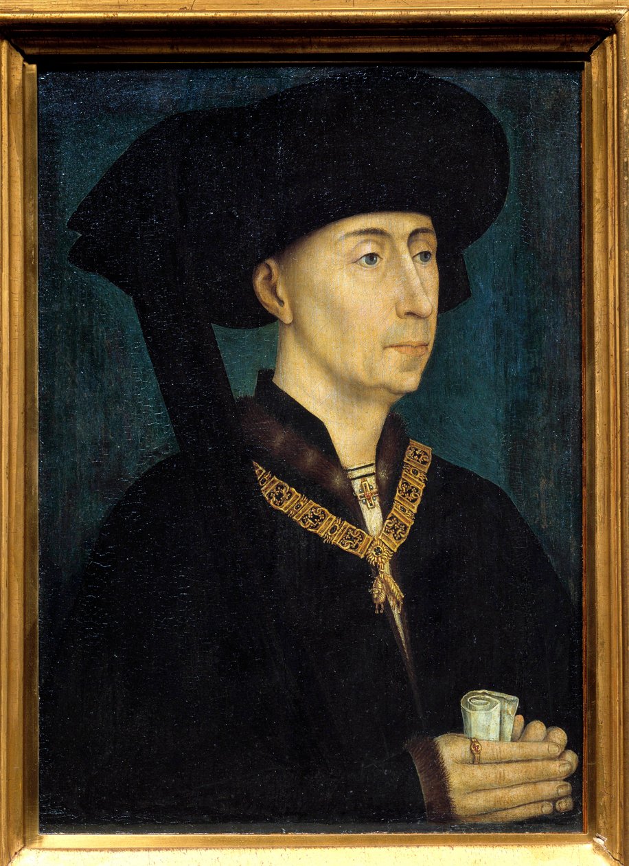 Portræt af Filip III af Bourgogne kaldet Filip den Gode (1396-1467) Han bærer dekorationen af Det Gyldne Skind. Maleri af Roger (Rogier) van der Weyden (1400-1464) 1445 Dim. 0,31x0,23 m Dijon, musee des Beaux Arts - Portræt af Philip II af Rogier van der Weyden