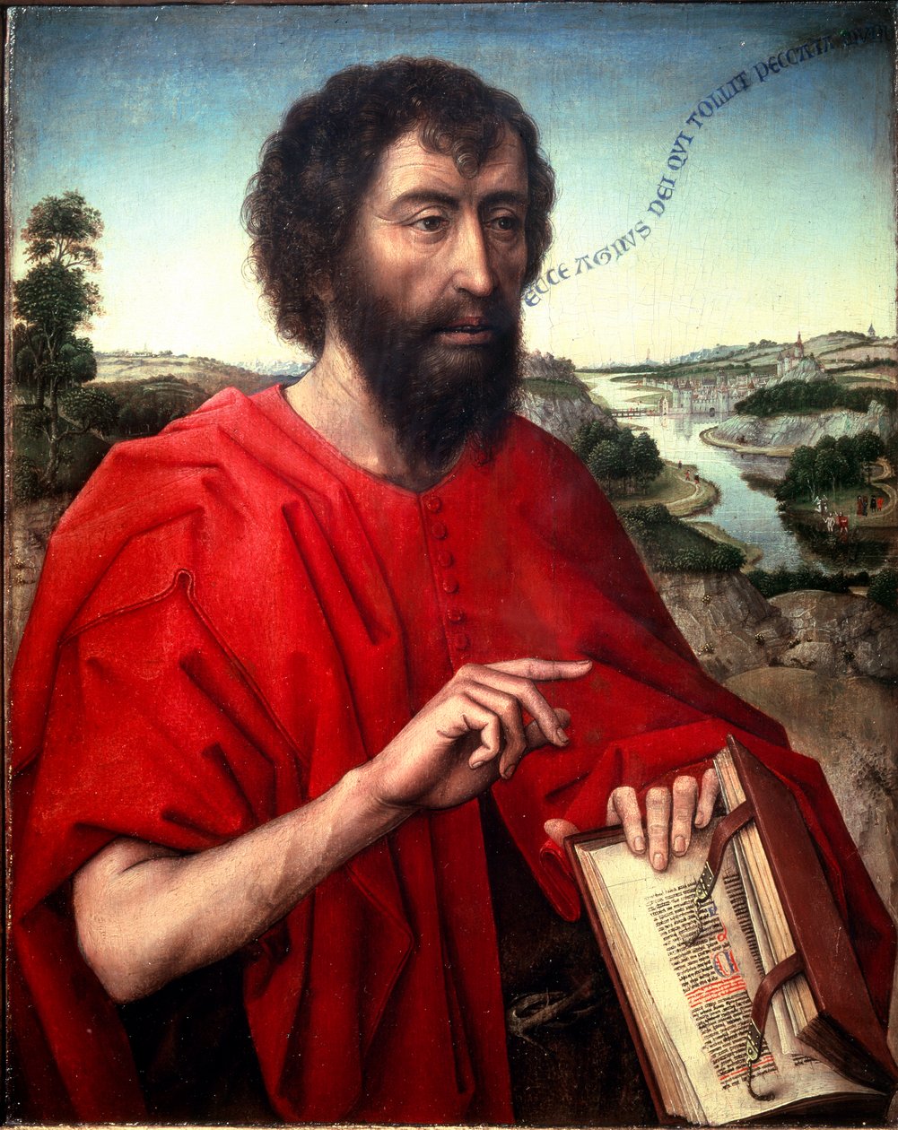 Sankt Johannes Døberen. Detalje (Venstre panel af triptykonen Braque), ca 1450 (Olie på træ) af Rogier van der Weyden