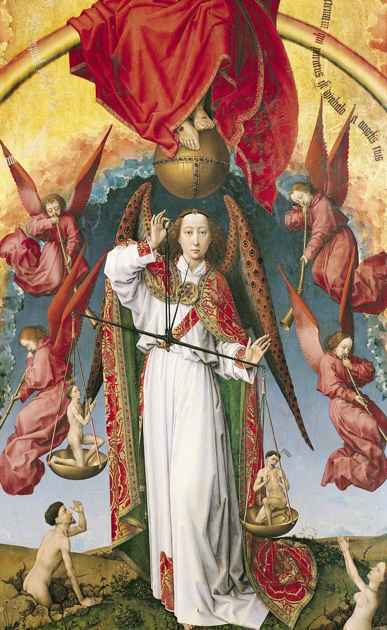 St. Michael, der vejer sjælene, fra den sidste dom, ca. 1445-50 (detaljer fra 170072) af Rogier van der Weyden