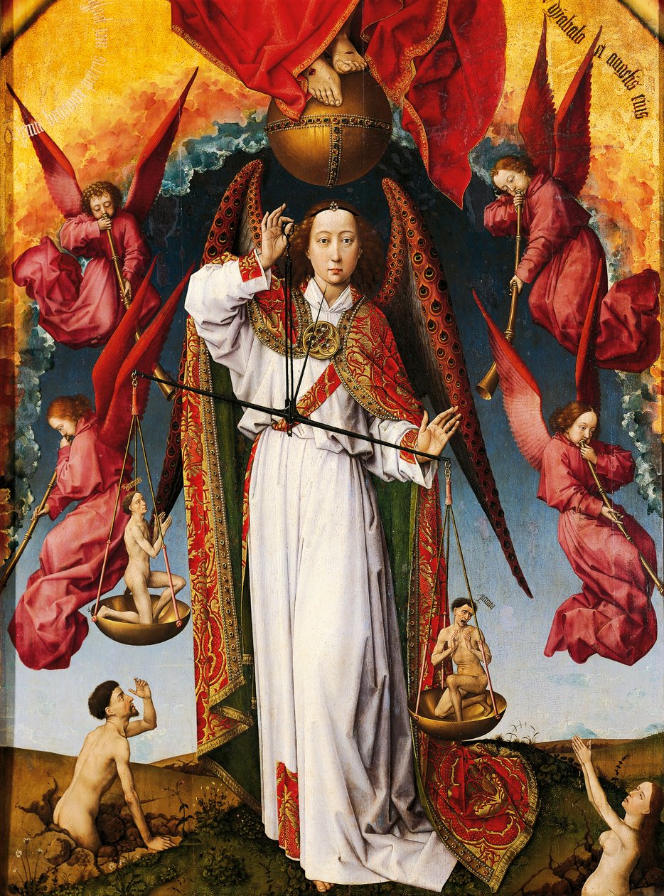 The Last Judgment altertavle af Rogier van der Weyden (1399-1464), olie på lærred, 215x560 cm, detalje af Rogier van der Weyden