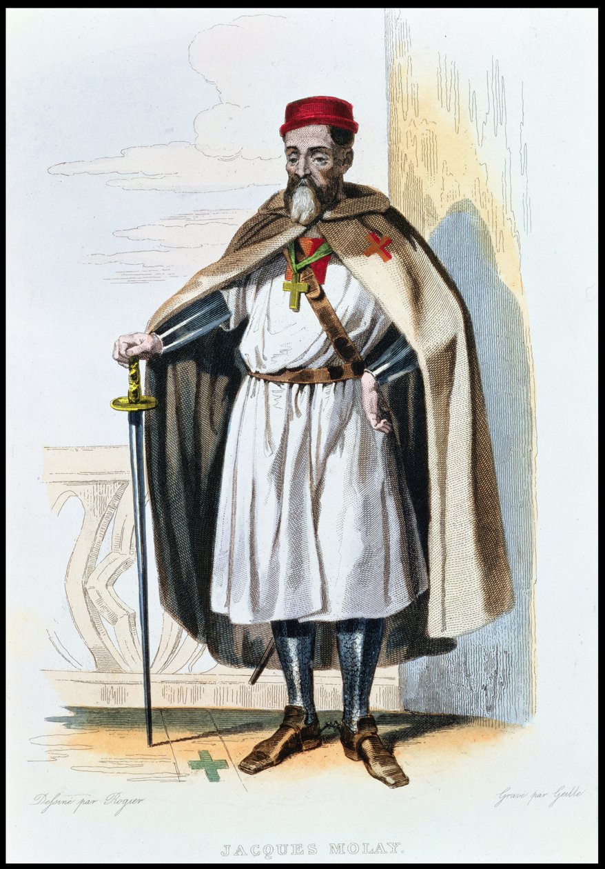 Portræt af Jacques de Molay (ca. 1243-1314) Tempelriddernes mester, illustration fra 