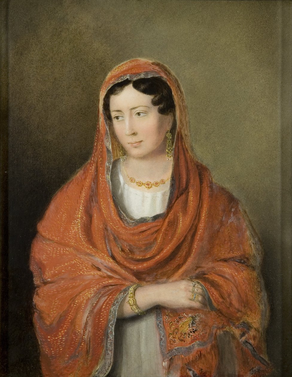 Portræt af en dame, ca. 1820 (olie på møllebræt) af Rolinda Sharples