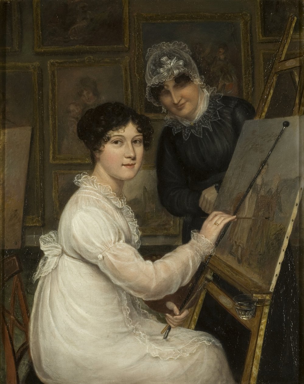 Kunstneren og hendes mor (olie på panel) af Rolinda Sharples