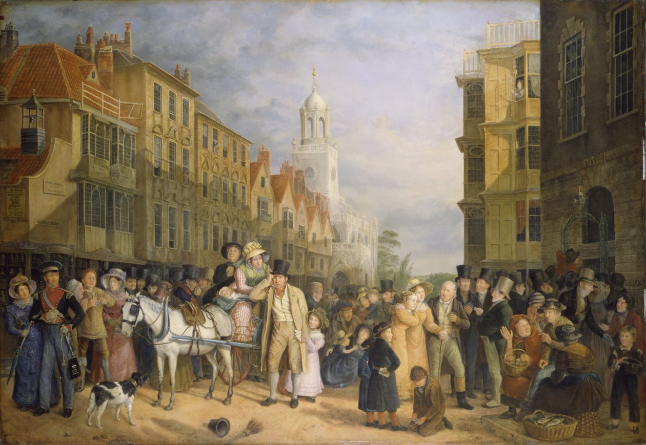 The Stoppage of the Bank, ca. 1827 (olie på panel) af Rolinda Sharples