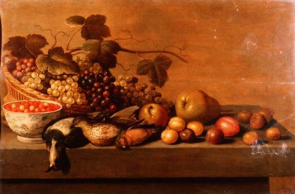 Stilleben med frugt og fuglevildt af Roloef (circle of) Koets