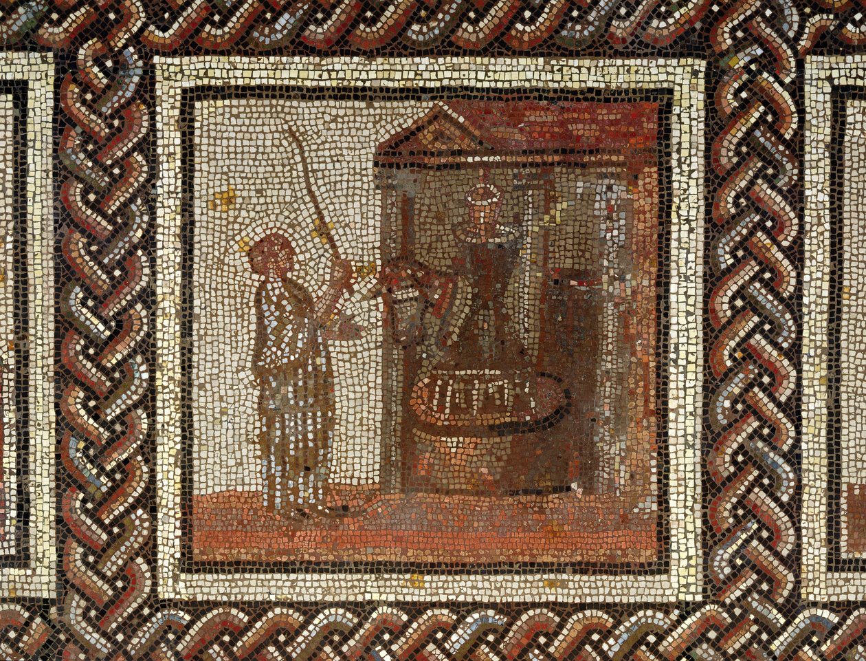 En møllesten drejet af et æsel, fra Saint-Romain-en-Gal (mosaik) af Roman