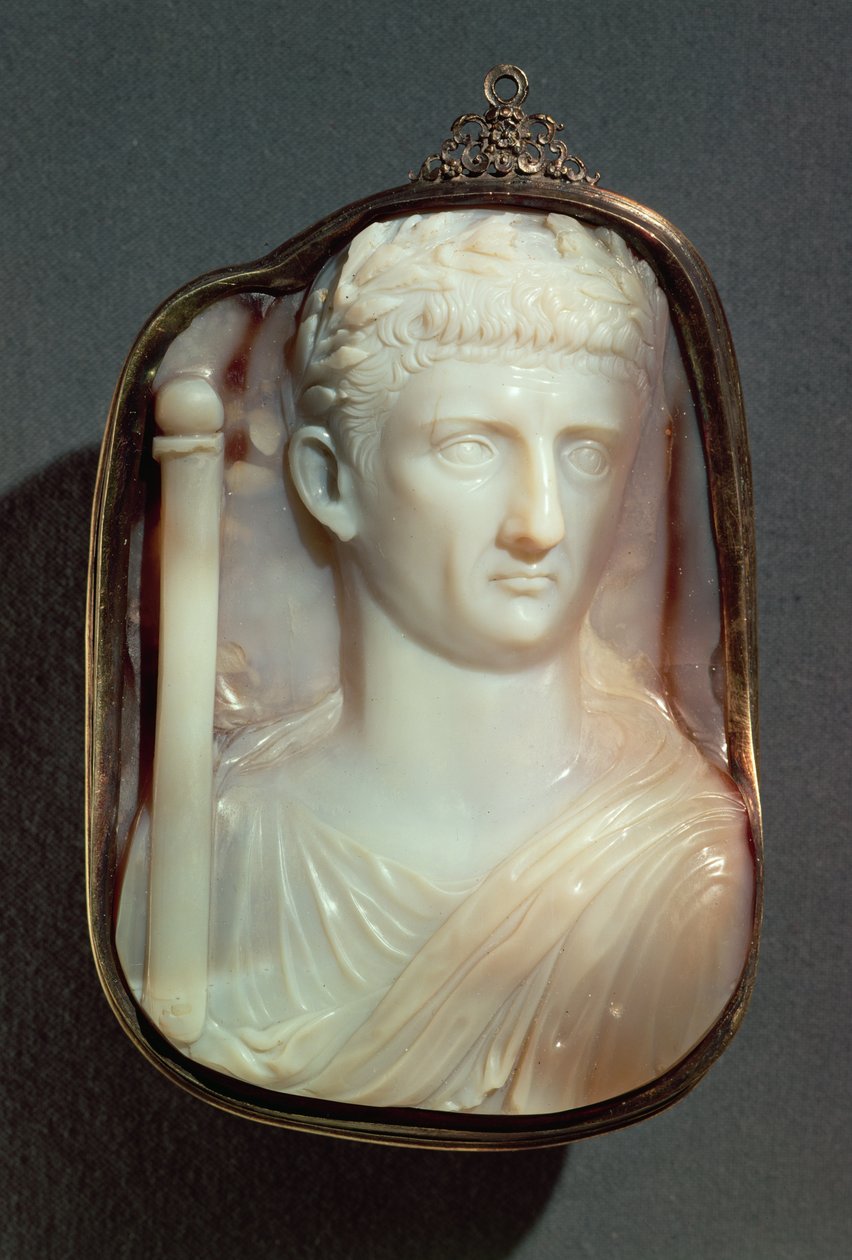 Agat Cameo, der bærer portrættet af kejser Claudius (10BC-54AD), i højrelief (agat) af Roman