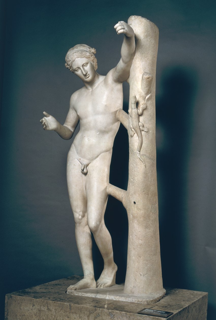 Apollo Sauroktonos (økodræber) Romersk kopi af en græsk bronze fremstillet ca. 350 f.Kr. og tilskrevet Praxiteles (ca. 370-339 f.Kr.) (marmor) af Roman