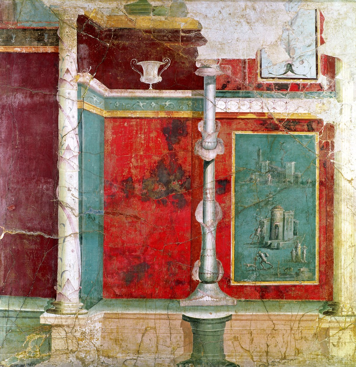Arkitektoniske detaljer med et landskab, fra Pompeji af Roman