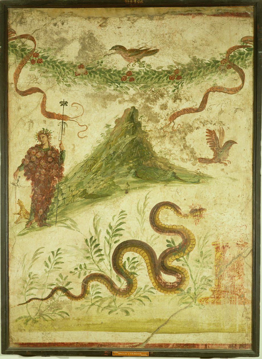 Bacchus og Vesuv, 1. århundrede e.Kr., romersk (vægmaleri) af Roman