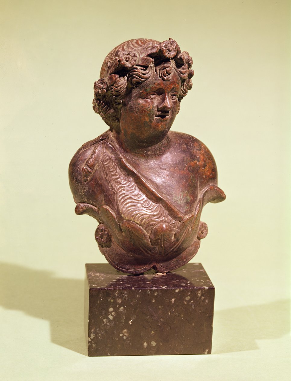 Buste af Bacchus, ornament fra en seng (bronze) af Roman