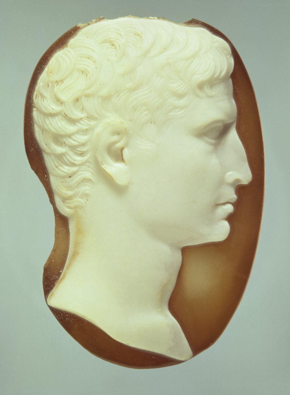 Cameo forestillende kejser Augustus (63-14 f.Kr.) (sardonyx) af Roman