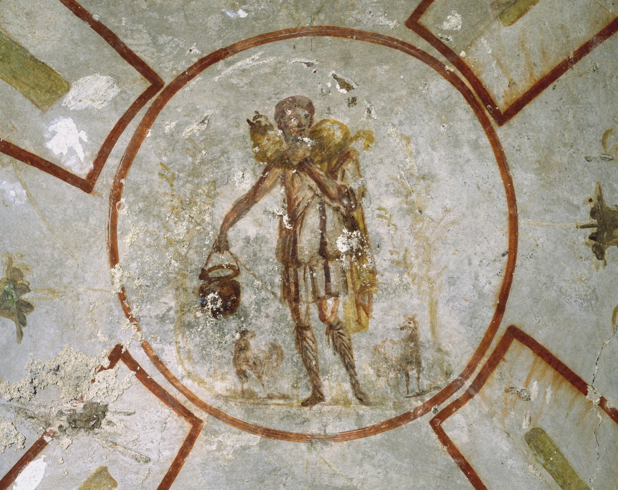 Loftet ved den gode hyrdes kapel, Catacombs San Callisto, Rom af Roman