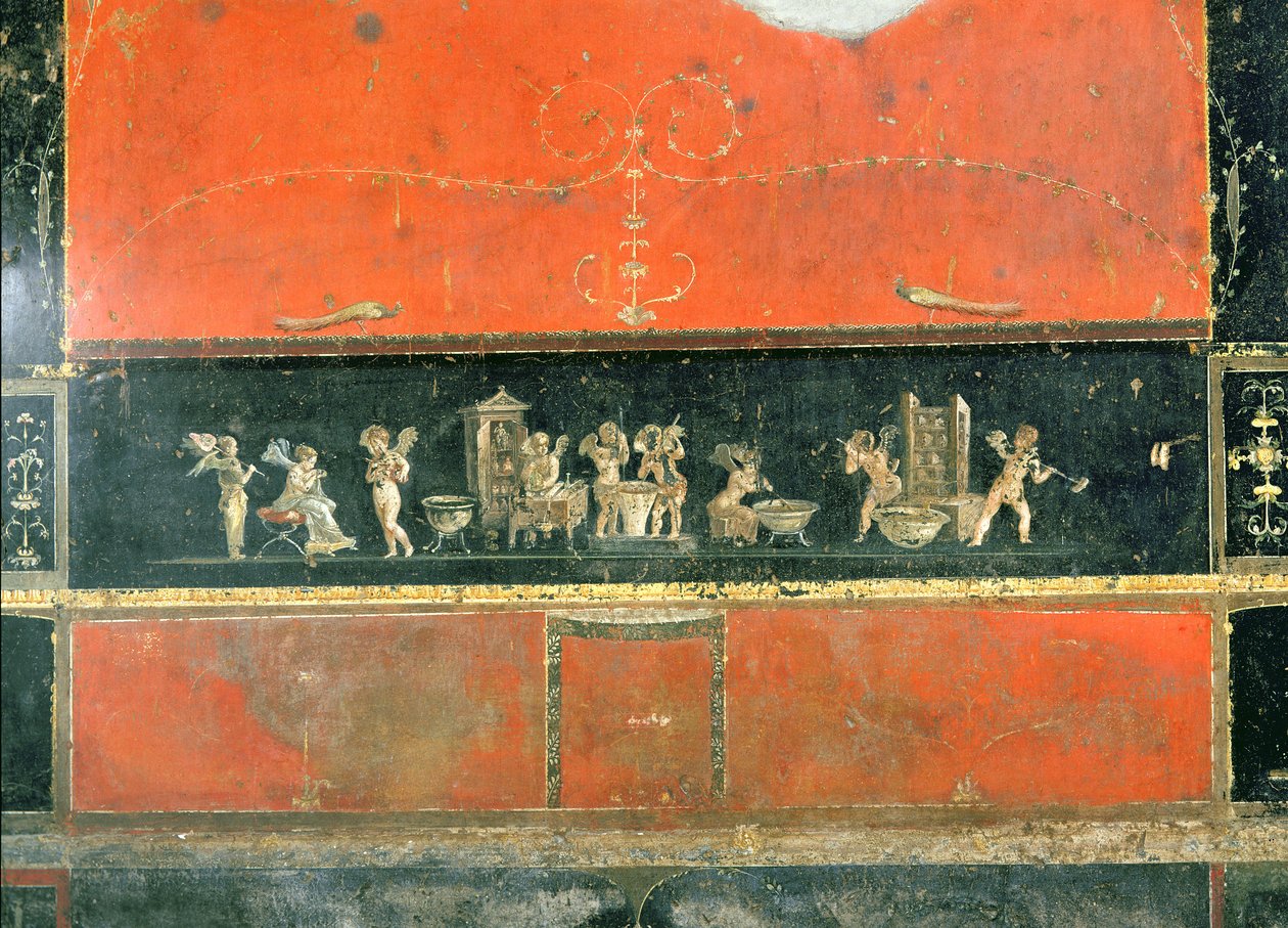 Keruber, der laver daglige aktiviteter, fra Oecus of Casa dei Vettii (Vettiiernes hus) ca. 50-79 e.Kr. af Roman