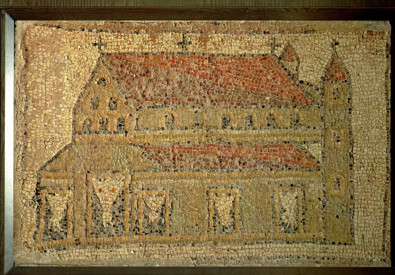 Kristen basilika, mosaikbelægning, romertid, 2. halvdel af 5. århundrede e.Kr. (marmor, kalksten, sandsten og keramik) af Roman