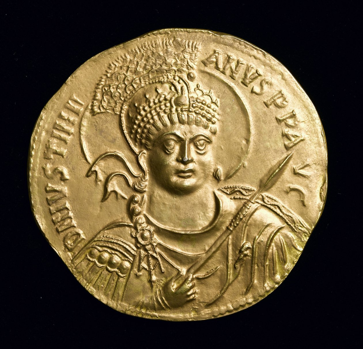 Kopi af den store guldmedalje af Justinian I (527-65 e.Kr.) forside, ca. 534 e.Kr. (elektrotype) (se 257495) af Roman
